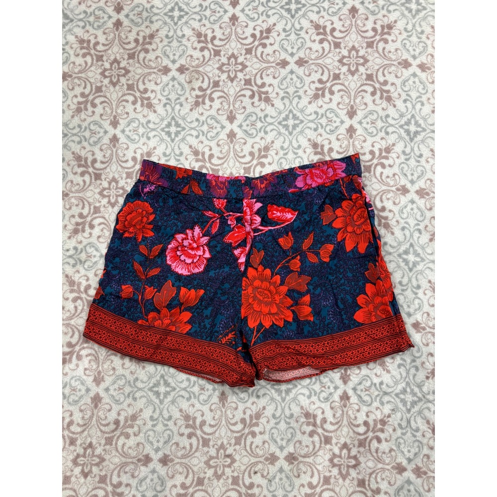 Ettwa by Anthropologie Floral Pull On Shorts Navy Red Pink XS Boho Botanical